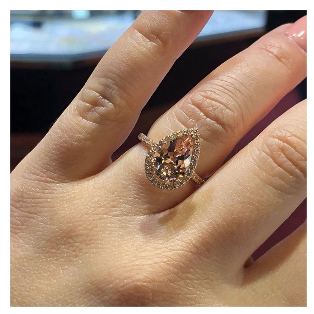 18K Rose Gold Filled Halo Morganite Ring - Picture 3 of 9